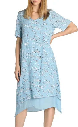 Women Casual Boho Floral Print Layers Cotton Linen Dress Irregular Bottom Loose Sundress