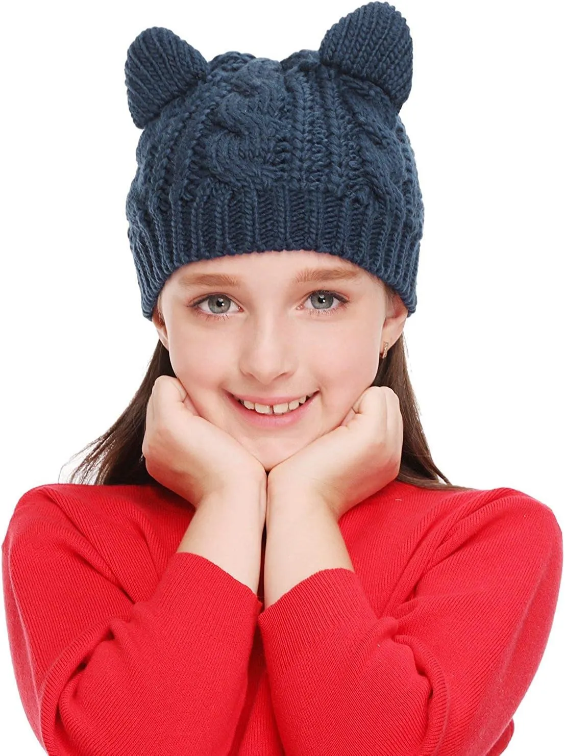Women Girls Boys Teens Cute CAT Kitty Ears Hats, Winter Warm Woollike Knitted Crochet Christmas Ski Beanie Headgear
