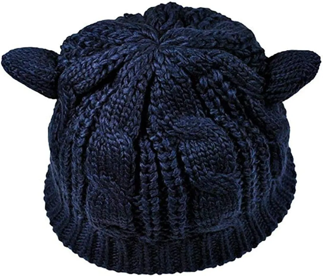 Women Girls Boys Teens Cute CAT Kitty Ears Hats, Winter Warm Woollike Knitted Crochet Christmas Ski Beanie Headgear