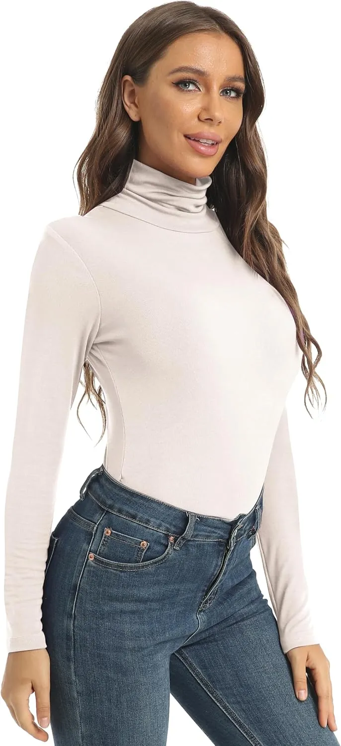 Women's Casual Long Sleeve Turtleneck Tops Slim Fitted Lightweight Base Layer Shirts