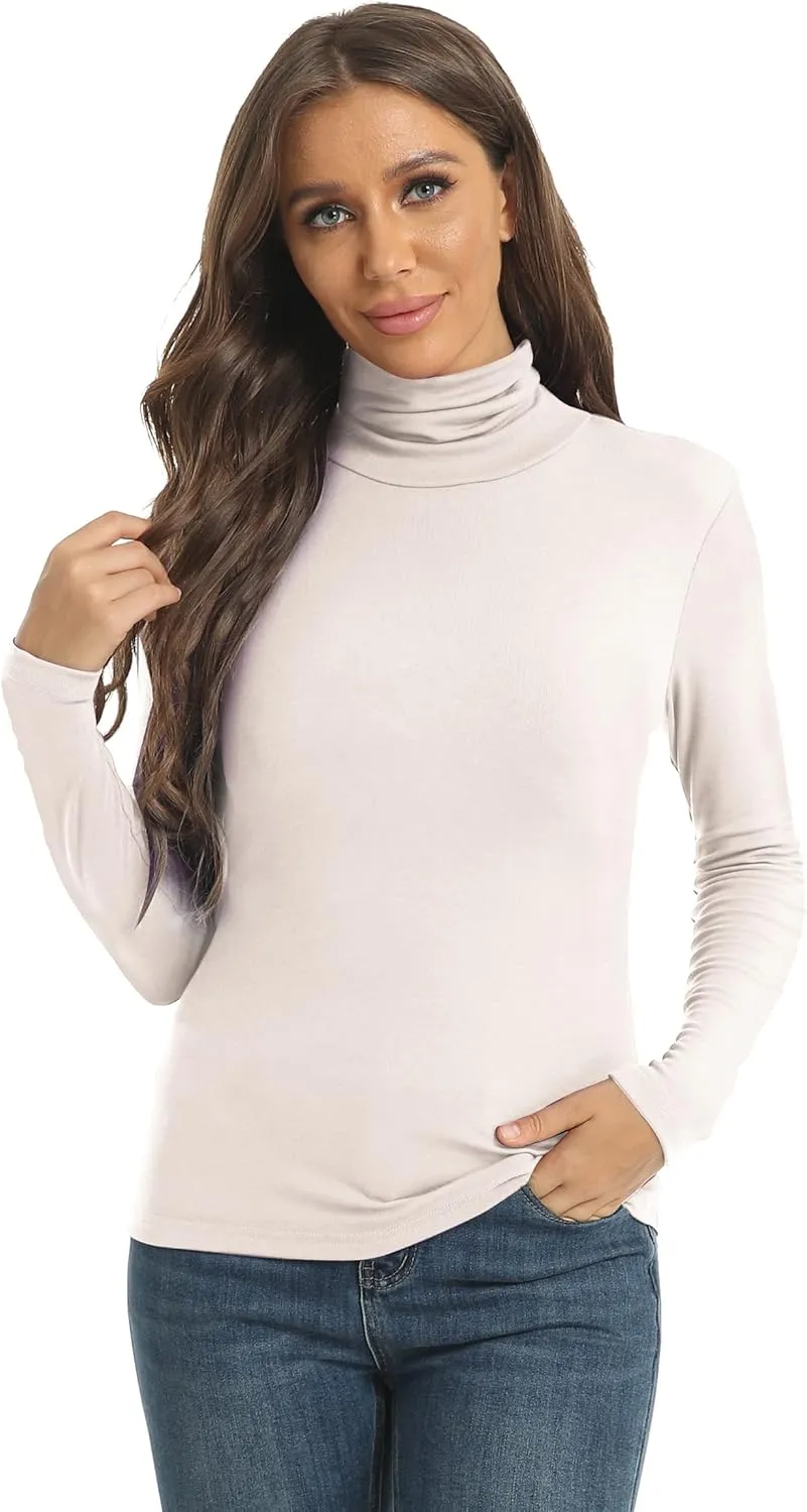 Women's Casual Long Sleeve Turtleneck Tops Slim Fitted Lightweight Base Layer Shirts