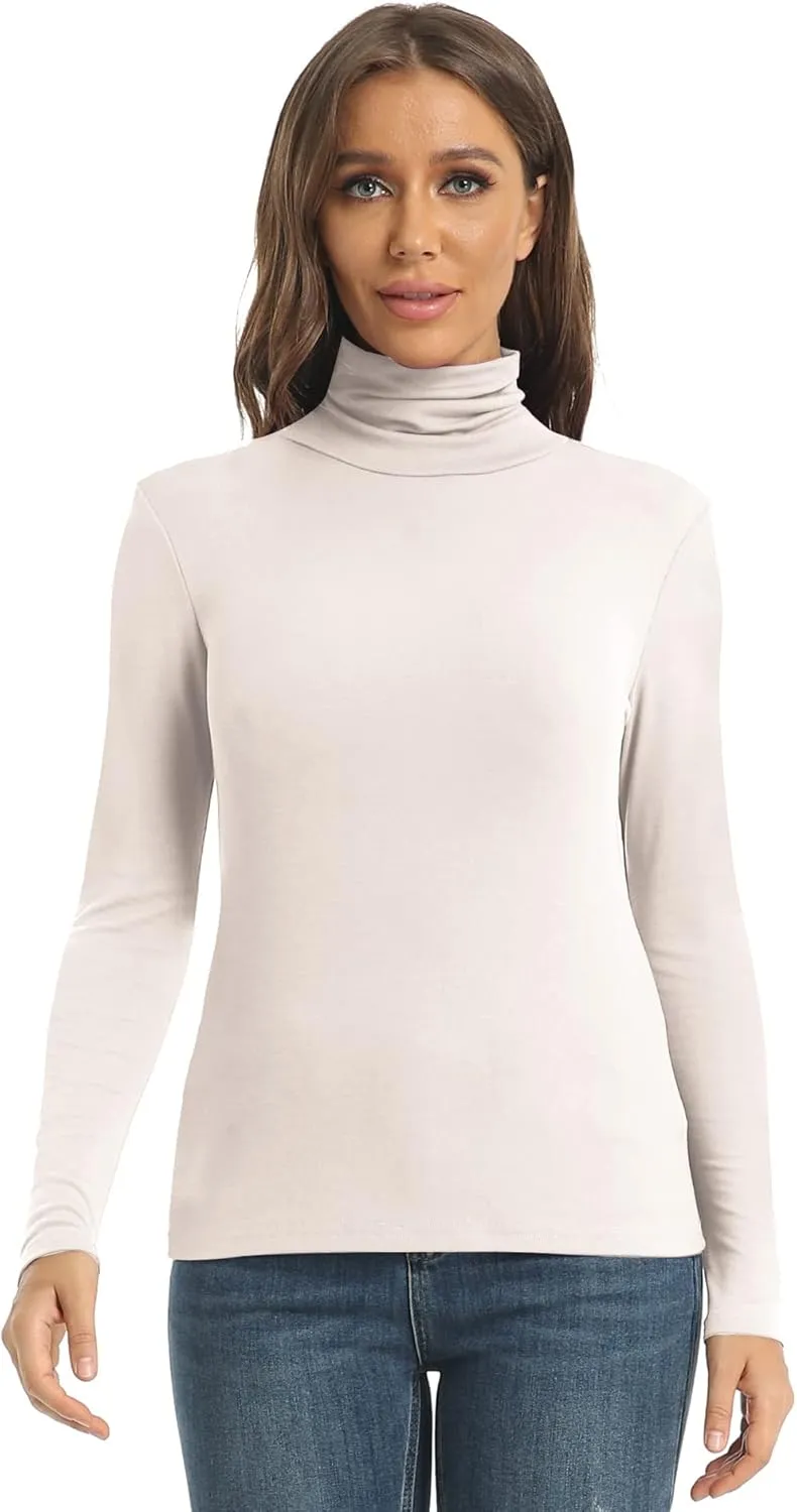 Women's Casual Long Sleeve Turtleneck Tops Slim Fitted Lightweight Base Layer Shirts