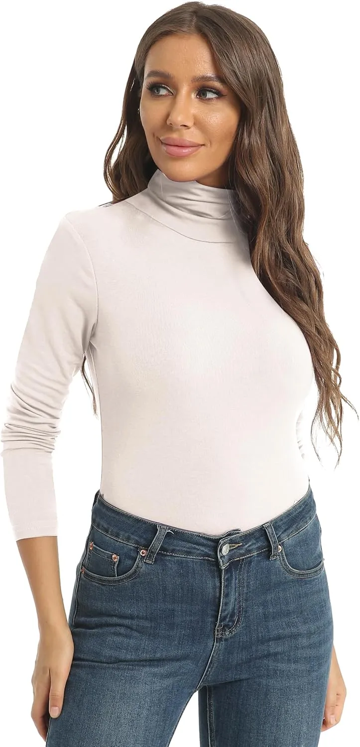 Women's Casual Long Sleeve Turtleneck Tops Slim Fitted Lightweight Base Layer Shirts